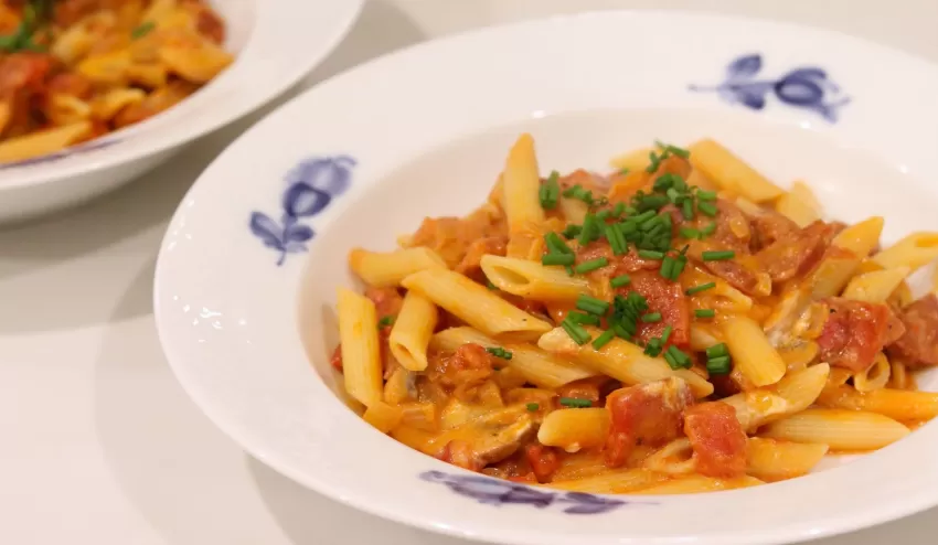 Chorizo red pepper pasta by The Darling Academy